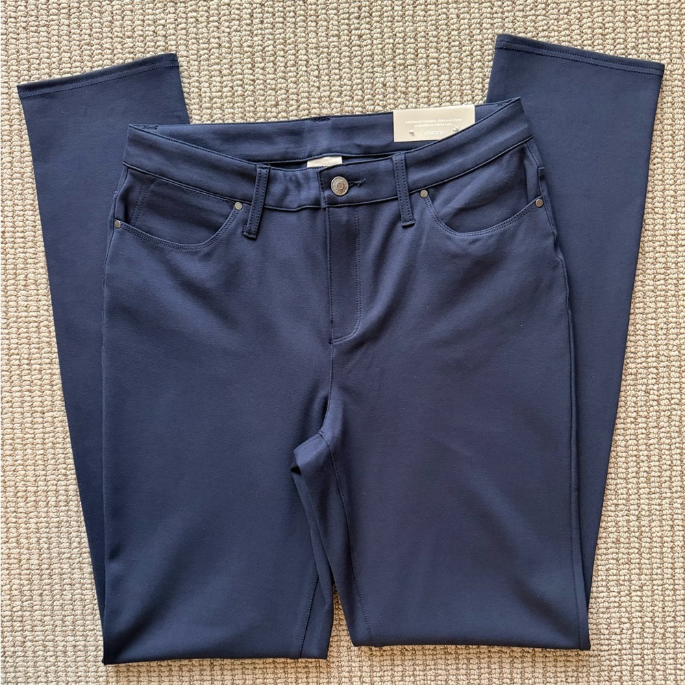 NWT Women's Chico's Size 0 TALL (US 4 Tall) Ponte 5 Pocket Slim Pants Navy Blue - Picture 2 of 6